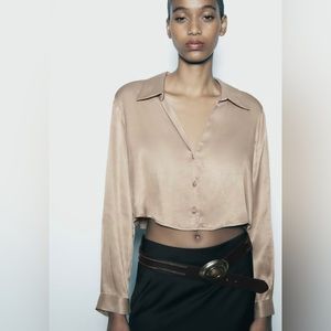Zara SATIN EFFECT CROPPED SHIRT *New With Tags*
